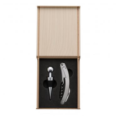 Kit vinho 2 peças em estojo de madeira