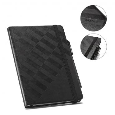O GEOMETRIC é um caderno A5 com capa rígida em imitação de pele com 128 folhas pautadas. 